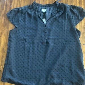 J Crew Textured Blouse Lined Black Dotted Swiss Cap Sleeves XSP Ruffled BA740